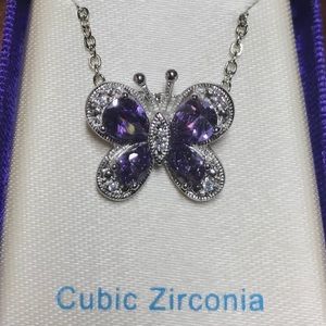 NWOT + box Purple and silver butterfly necklace